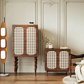 Stylish Wooden Decorative Cabinets With Rattan Doors And Floor Lamp In Elegant Interior