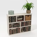 White Bookcase With Multiple Shelves Books Basket Decorative Item And Plant On Top