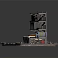 Rustic Industrial Storage Scene Setup With Shelves Drawers Crates Mattress Pallet Base And Cans