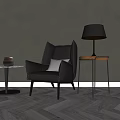 Modern Single Sofa Interior With Gray Wall Table Lamp Round Side Table And Vase 3d model