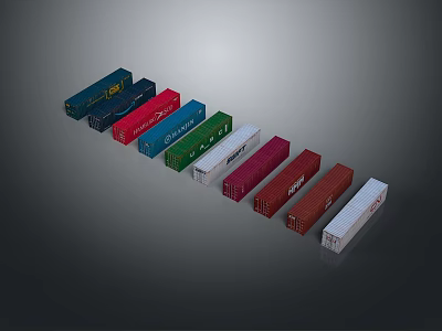 Multi Colored Container Trucks Arranged in Transport Line Formation 3d model