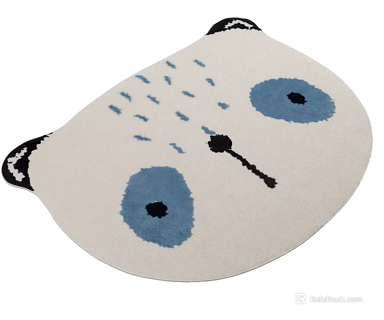 Cute Owl Shaped Rug With White Base Blue Eyes And Black Details For Kids Room 3d model 
