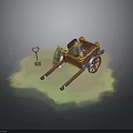 Ancient Wooden Carriage With Spoked Wheels Seated Figure And Grassy Base Decorative Frame