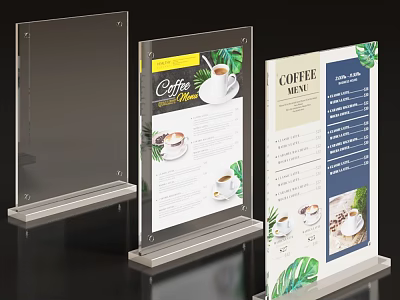 Acrylic Coffee Menu Display Stands With Coffee Cup Images And Menu Lists 3d model