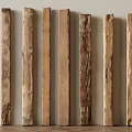 Vertical Wooden Logs Displaying Natural Texture And Worn Marks On Light Colored Wall 3d model
