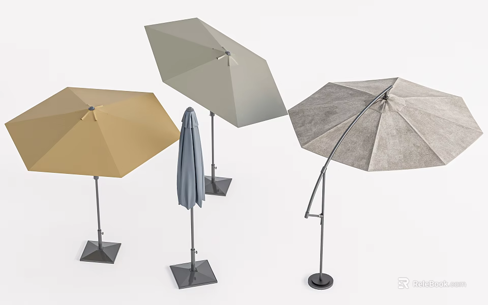 Outdoor Umbrella With Various Colors And Different Stand Designs For Patio 3d model 