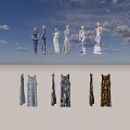 Stylish Dresses With Various Blue And White Patterns And Floral Prints On Models 3d model