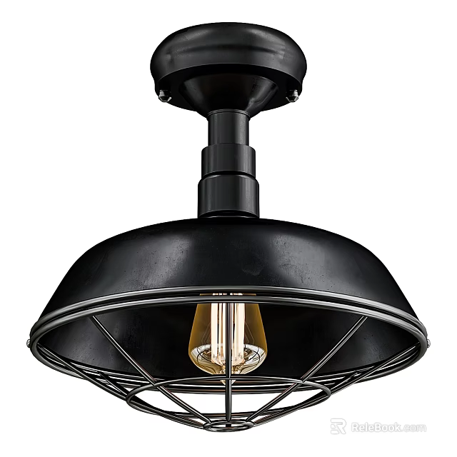 Modern Industrial Black Metal Pendant Light With Vintage Bulb And Wire Frame Design 3d model 