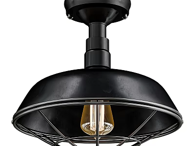 Modern Industrial Black Metal Pendant Light With Vintage Bulb And Wire Frame Design 3d model