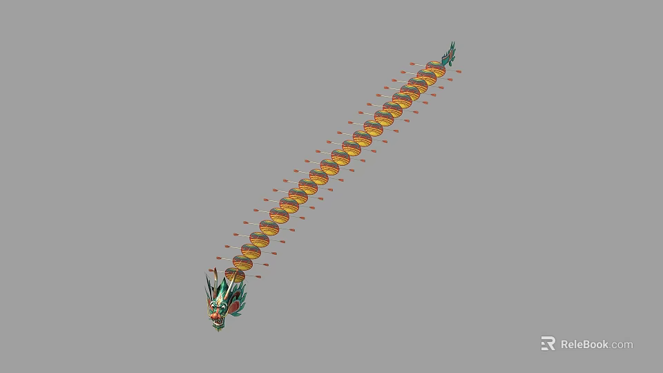 Colorful Mythical Dragon Ornament With Long Scaled Body And Decorative Head 3d model 