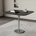 Modern Dining Table Set With Black Square Top Silver Metal Base And Gray Rug 3d model