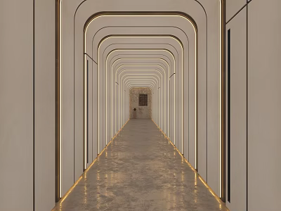 Modern Elevator Corridor Interior Featuring Continuous Arched Design Sleek Lighting And Polished Floor 3d model