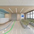 Hotel Lobby Interior With Reception Desk Green Guiding Line Wooden Ceiling And Large Windows