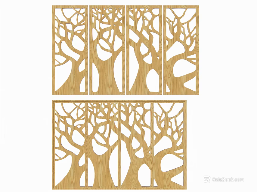 Wooden Partition with Tree Carved Openwork Design for Interior Decoration 3d model