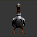 Detailed Metallic Robotic Goose With Red Eyes And Orange Feet