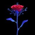 Stunning Red Rose with Glittery Petals and Blue Leaves on Black Background
