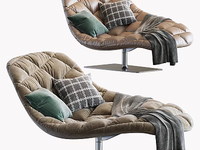 Modern Plush Recliner Chair With Brown Upholstery Green Accent Pillows And Throw Blanket 3d model