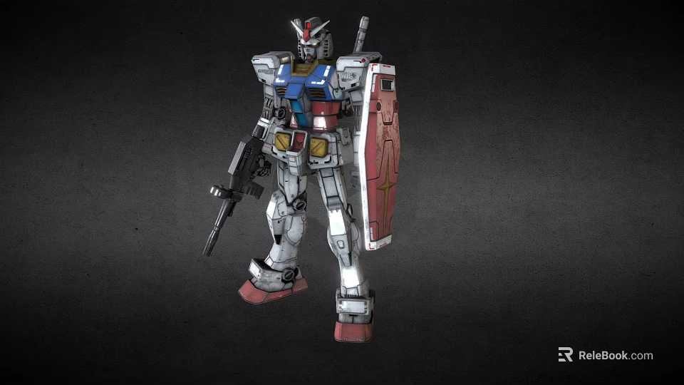 Gundam Mechanical Robot Model In Standing Pose With Shield And Weapon 3d model