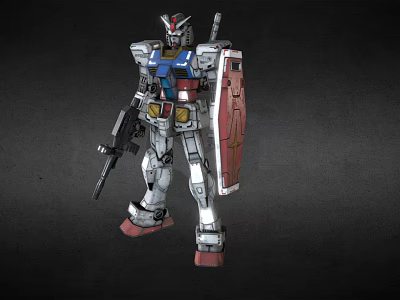Gundam Mechanical Robot Model In Standing Pose With Shield And Weapon 3d model