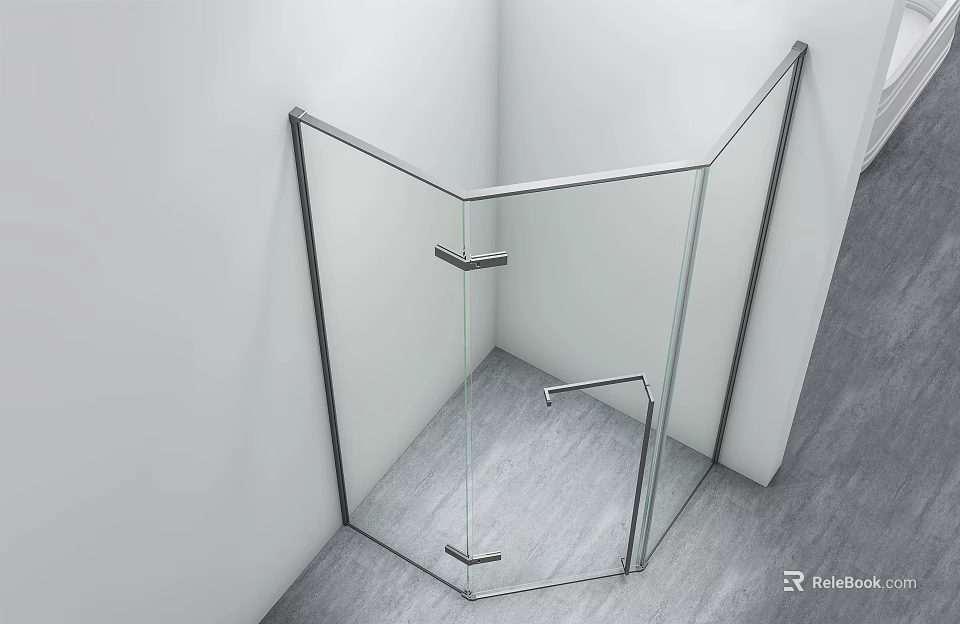 Modern Bathroom Corner Glass Shower Enclosure With Chrome Handles And Clear Panels 3d model 