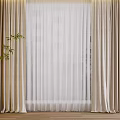 Beige Curtains With White Sheer Panels And Decorative Plant By Window