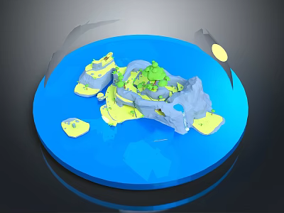 3D Natural Island Landscape With Blue Water Green Vegetation Rocks And Sandy Areas 3d model