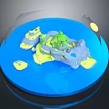 3D Natural Island Landscape With Blue Water Green Vegetation Rocks And Sandy Areas