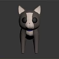 Cute Gray And White Cartoon Cat 3D Model With Large Black Eyes And Pink Ears