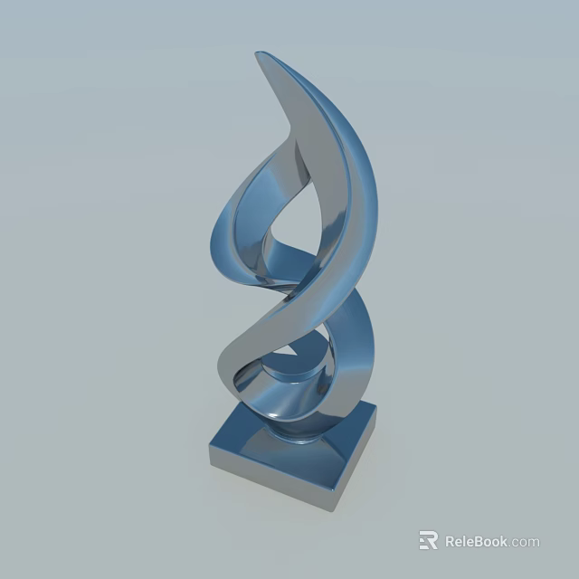 Silver Spiral Decorative Ornament With Modern Metallic Design And Square Base 3d model 