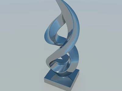 Silver Spiral Decorative Ornament With Modern Metallic Design And Square Base 3d model