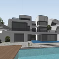 Modern Detached Villa Featuring Geometric Design Large Glass Facade And Terrace Greenery
