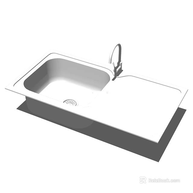 Durable Modern Single Bowl Kitchen Sink With Faucet On White Countertop 3d model 
