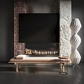 Modern Sofa Bench With Light Wood Frame And Beige Cushion Near Brick Fireplace Black TV