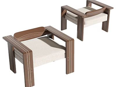 Modern Simple Leisure Chairs with Wooden Frame and Beige Cushions for Indoor Outdoor Use 3d model