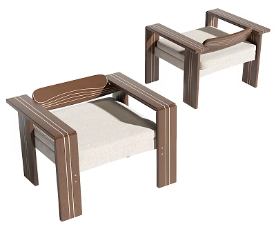 Modern Simple Leisure Chairs with Wooden Frame and Beige Cushions for Indoor Outdoor Use 3d model