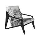 Modern Design Lounge Chair with Black and White Striped Pattern and Black Frame