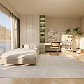 Modern Tatami Bedroom With Natural Light Floor to Ceiling Window And Green Plant