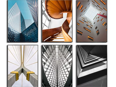 Modern Architectural Landscape With Tall Buildings Spiral Staircase And Geometric Structures 3d model