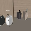 Stylish Black White Dark Gray And Beige Suitcases On Wooden Wall With Mineori Shelf