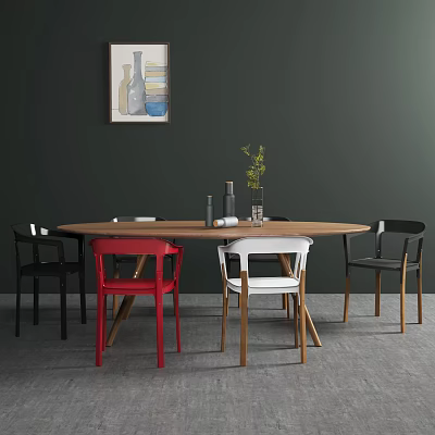 Nordic Dining Table and Chair Combination Oval Dining Table 3d model