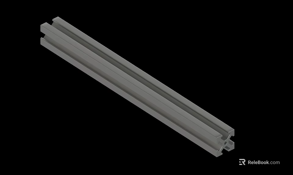 Gray Industrial Metal Profile With Slotted Design For Structural Framing 3d model 