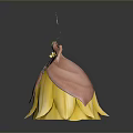 Man Wearing Crown Red Top Yellow Skirt Reflective 3D Model Gray Background