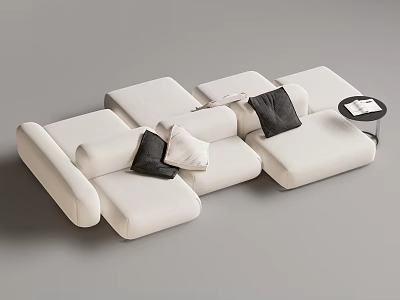 White Modular Sectional Sofa With Black And White Cushions And Side Table 3d model