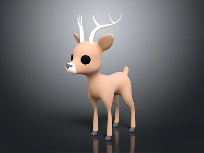 Cartoon Deer Character Light Brown With White Antlers And Shiny Dark Background 3d model