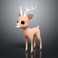Cartoon Deer Character Light Brown With White Antlers And Shiny Dark Background