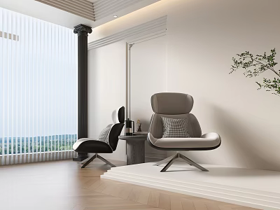 Modern Leisure Chairs In Bright Room With Wooden Floor And Green Plant 3d model