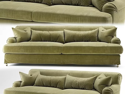 Cozy Olive Green Velvet Sectional Sofa With Plush Cushions And Metal Legs 3d model