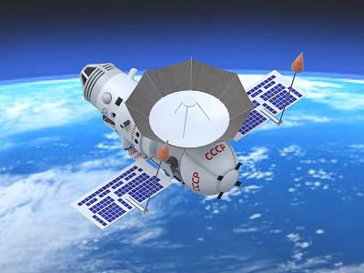 CCGS Spacecraft With Dish Antenna Solar Panels Orbiting Earth Background View 3d model