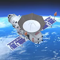 CCGS Spacecraft With Dish Antenna Solar Panels Orbiting Earth Background View 3d model