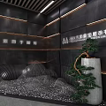 Modern Public Office Space Featuring People Interacting Bookshelves Green Plants and Sofas